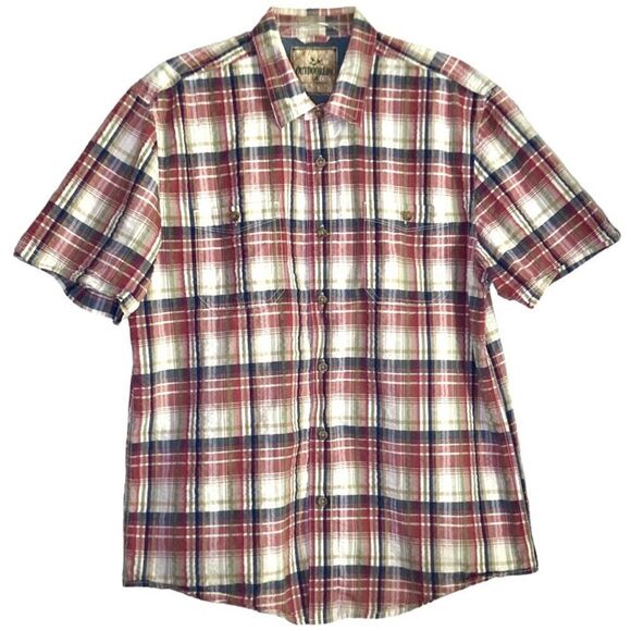 Outdoor Life Seersucker Plaid Short Sleeve Button Down in White/Red/Navy Men’s L - Picture 1 of 8